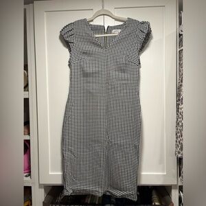 Calvin Klein Black and White Gingham Midi Dress
